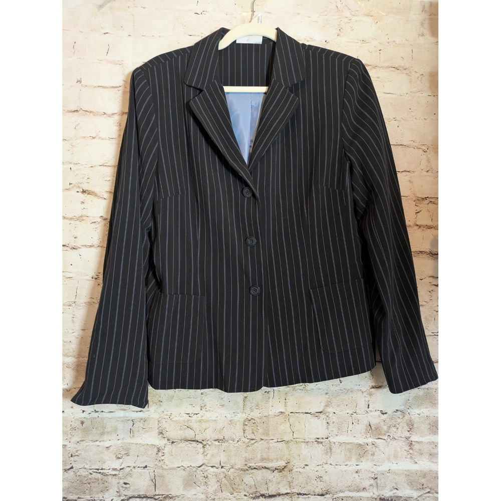 NEW Jaclyn Smith Blazer 12 Black & Blue Pinstriped Three Button Office Career